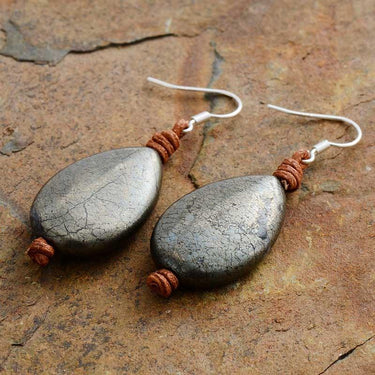 The Earth Pyrite Teardrop Earrings-Your Soul Place